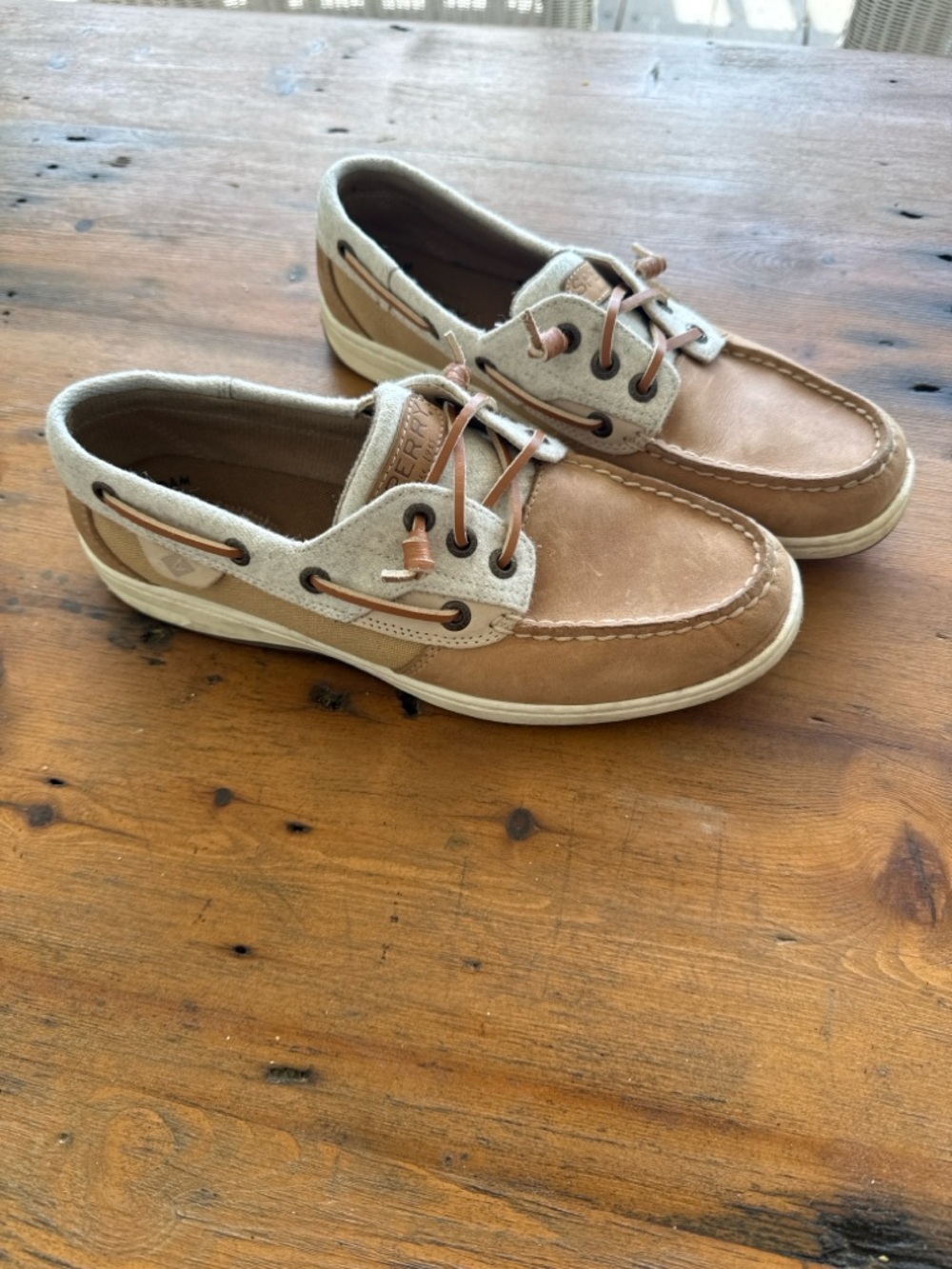Sperry Top-Sider Women’s Boat Shoes Tan Leather Wool Blend Upper Size 8 - Picture 14 of 15